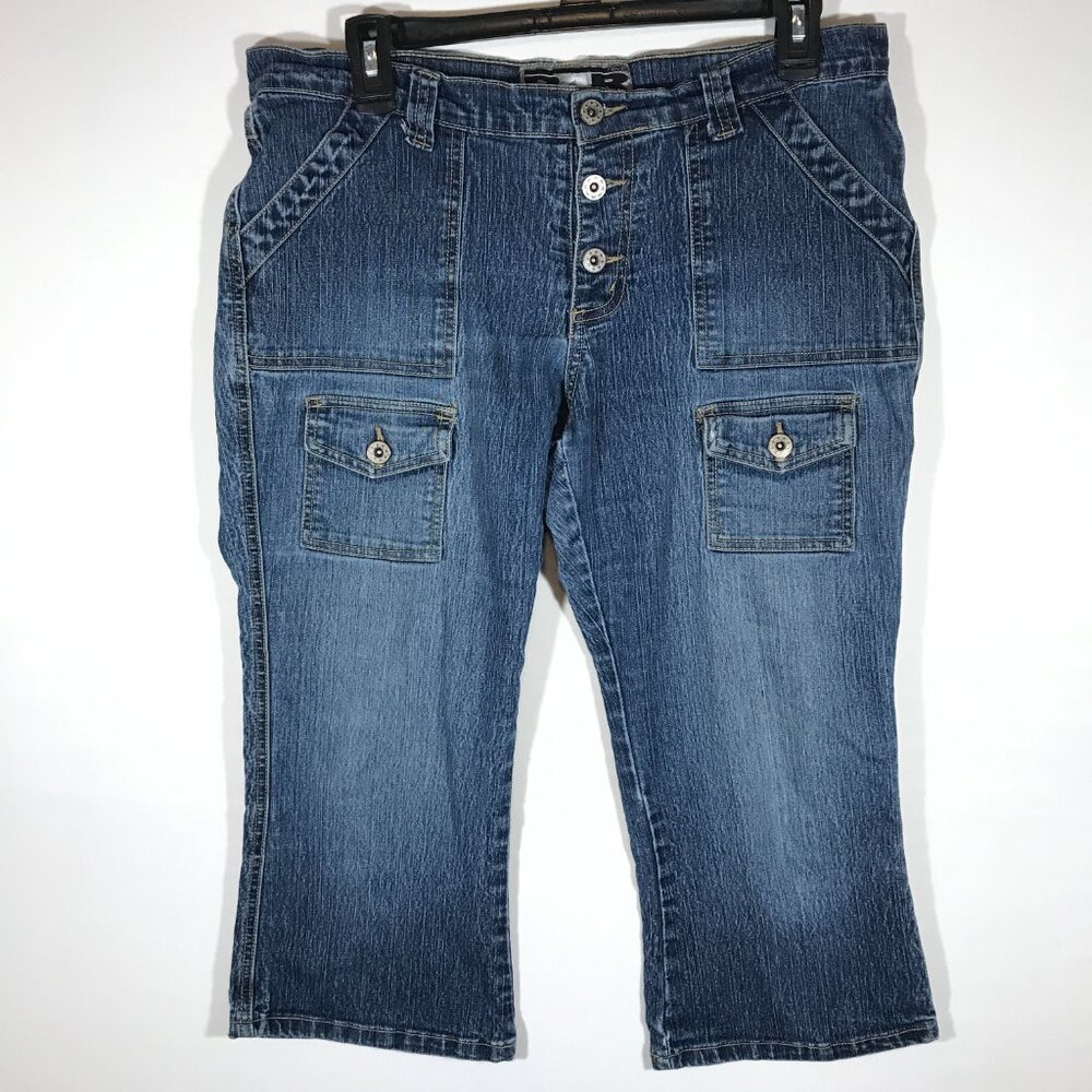 Rave R4R Jeans Women's Juniors 11 Blue Button Fly Denim Cargo Capri Jeans Pants